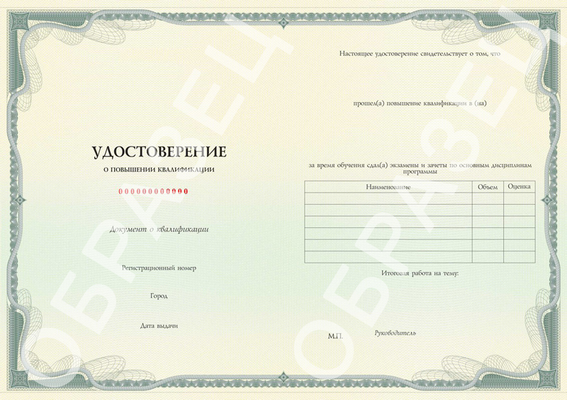 удостоверения о повышении квалификации (100-250 часов)